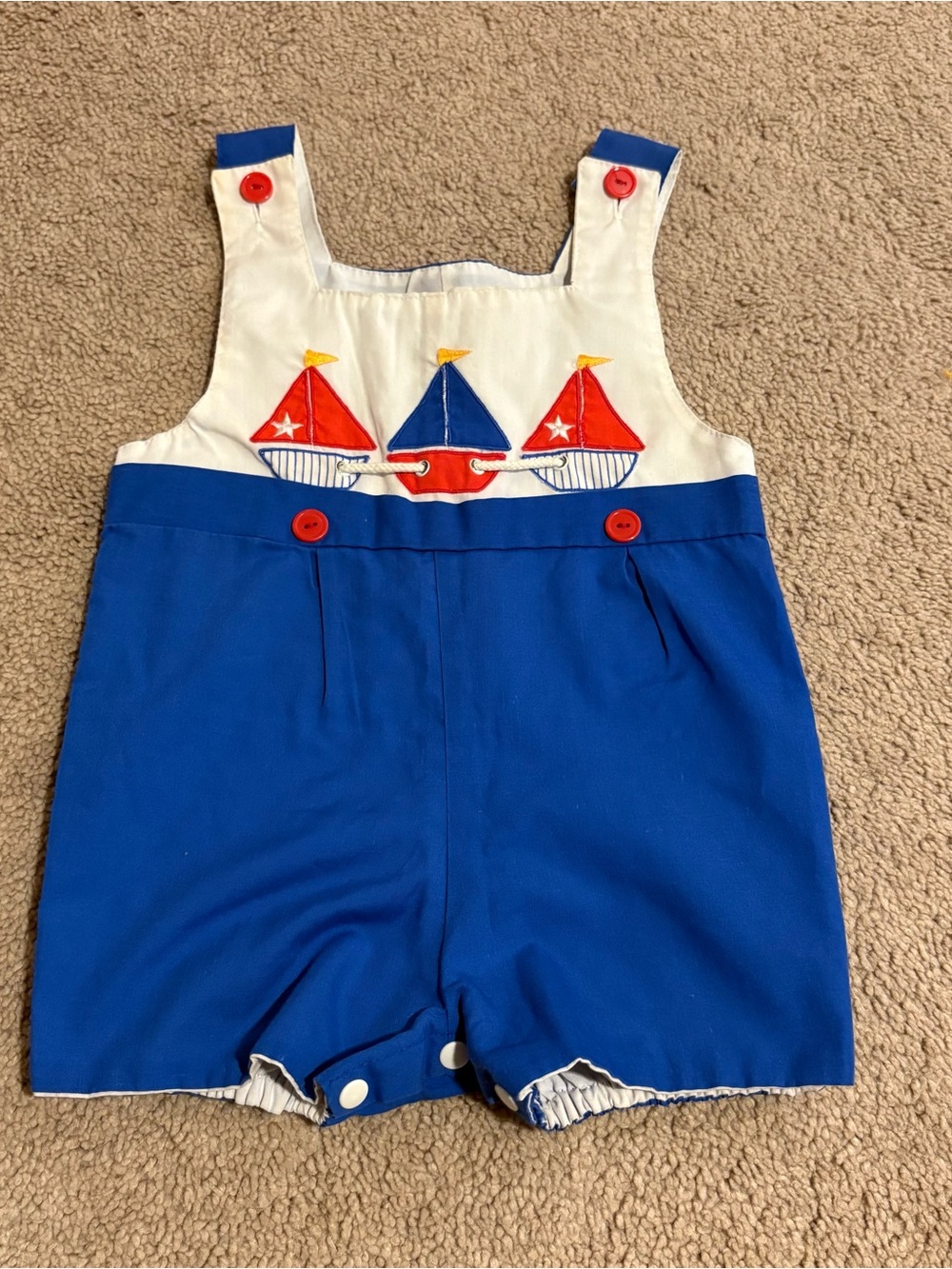 Vintage Mayfair Nautical Sailboat One piece tank shorts baby romper size 18M